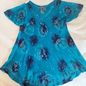 Blue Tie-Dye Short Sleeve Tunic